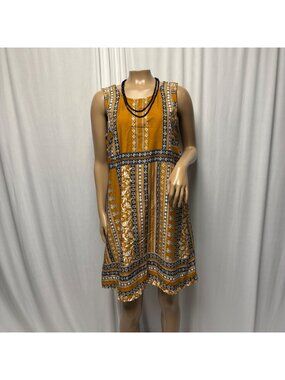 Maurices Sleeveless Dress Womens Small Mustard Black White Floral Striped Boho